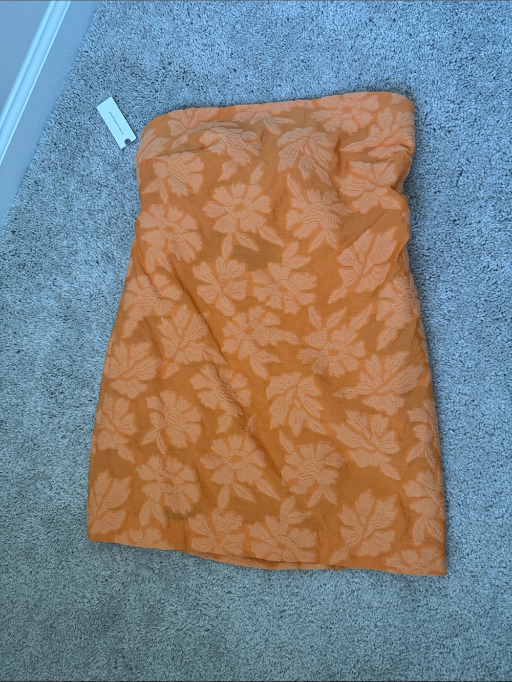 Anthropologie Orange Floral Strapless Mini Dress